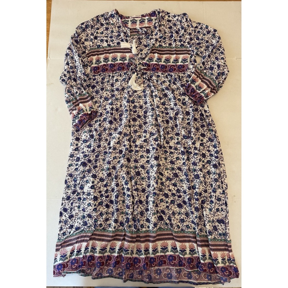 R Vivimos Floral Boho Maxi Dress Womens Large‎ Purple Long Sleeve Hippie Peasant